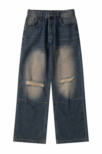 GREEN WASHED RIPPED BAGGY VALKYRE JEANS