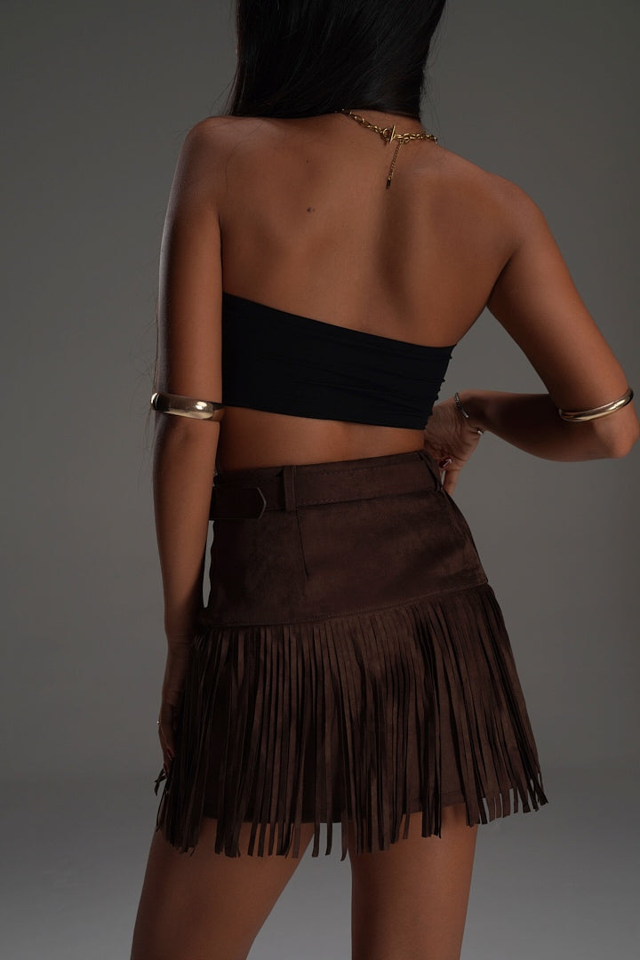 BROWN FRINGE VALKYRE SKIRT