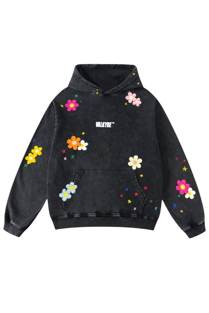 BLOOM HAVEN STITCHED CHARCOAL WASH HOODIE