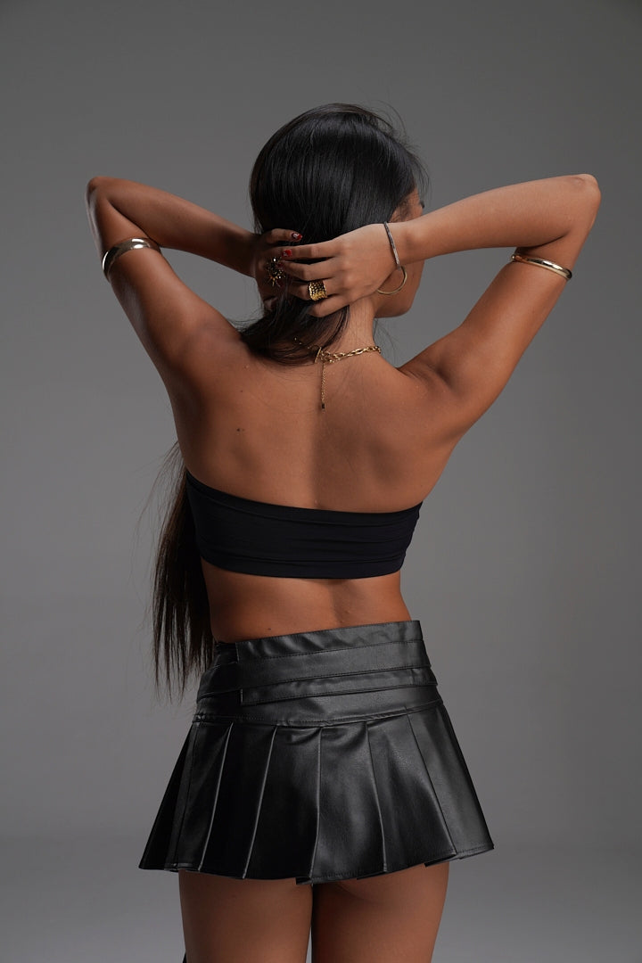 BLACK LEATHER PLEATED VALKYRE SKIRT