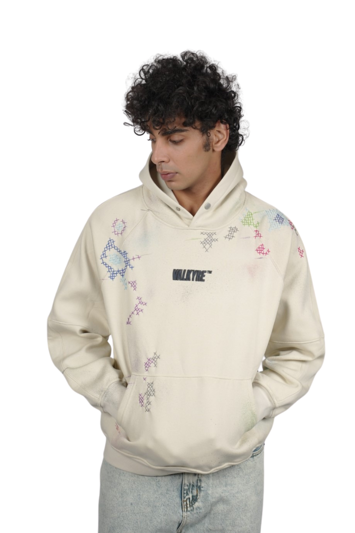 MOSIAC BURST HAND EMBROIDERED VALKYRE CREAM HOODIE