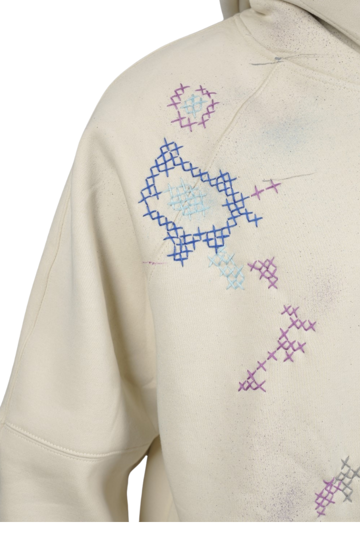 MOSIAC BURST HAND EMBROIDERED VALKYRE CREAM HOODIE