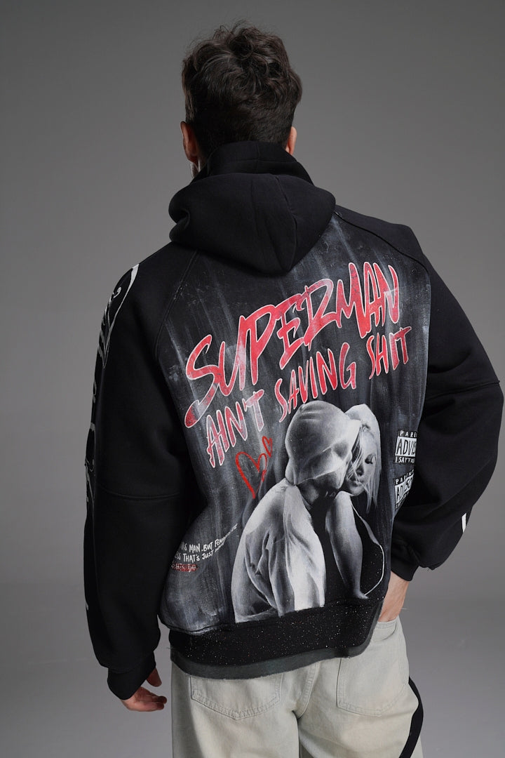 ‘SUPERMAN AIN'T SAVING NONE’ VALKYRE HAND PAINTED HOODIE