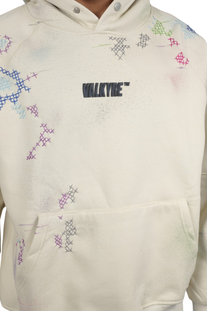 MOSIAC BURST HAND EMBROIDERED VALKYRE CREAM HOODIE