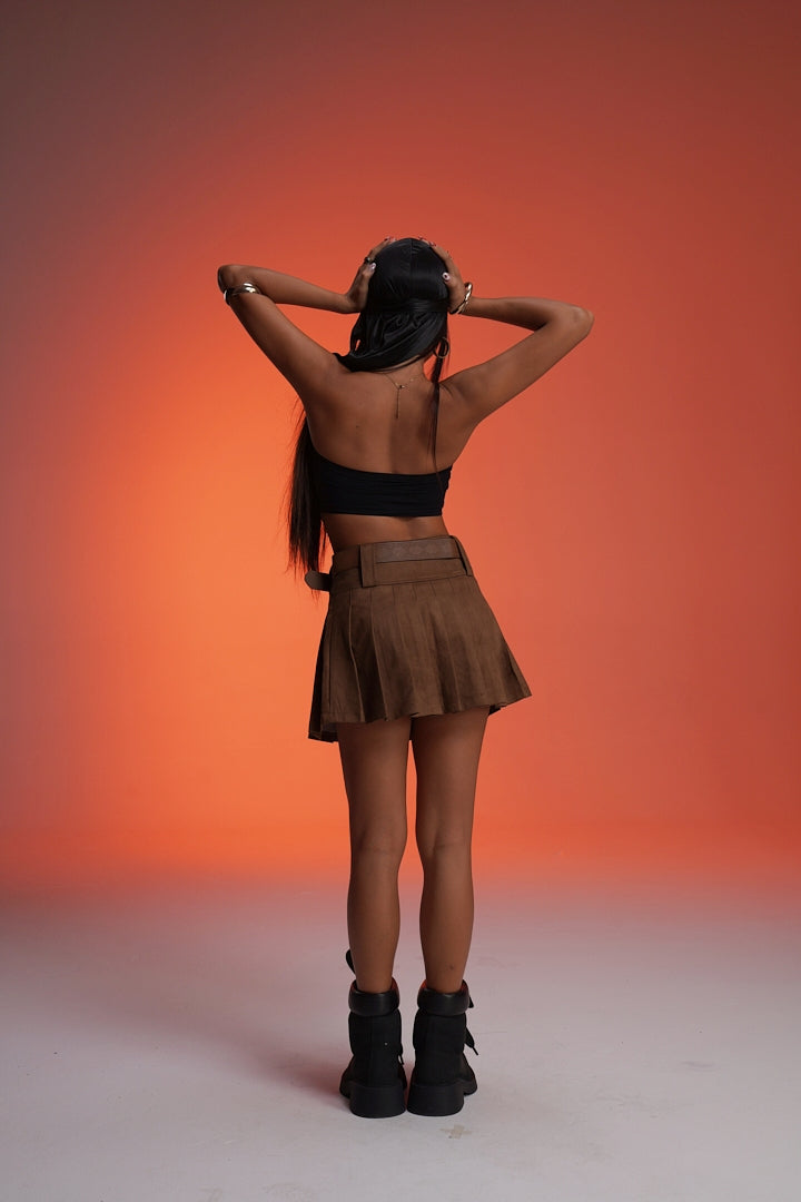 COWBOY BROWN PLEATED VALKYRE SKIRT