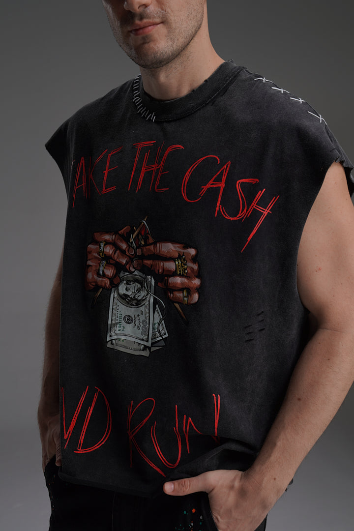 ‘TAKE THE CASH AND RUN’ VALKYRE SLEEVELESS TOP
