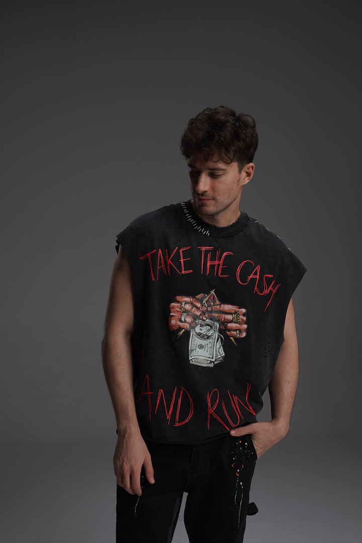 ‘TAKE THE CASH AND RUN’ VALKYRE SLEEVELESS TOP