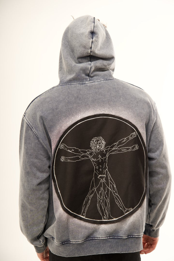 'VITRUVIAN MAN' VALKYRE STONE WASH HOODIE