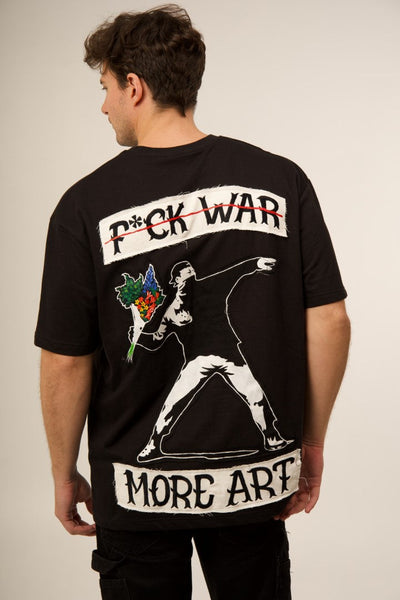 BANKSY 'F*CK WAR, MORE ART' BLACK VALKYRE TSHIRT