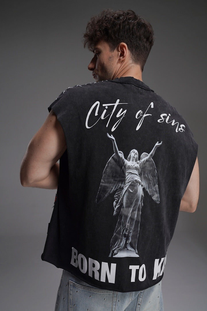 ’CITY OF SINS/BORN TO KILL’ VALKYRE SLEEVELESS TOP