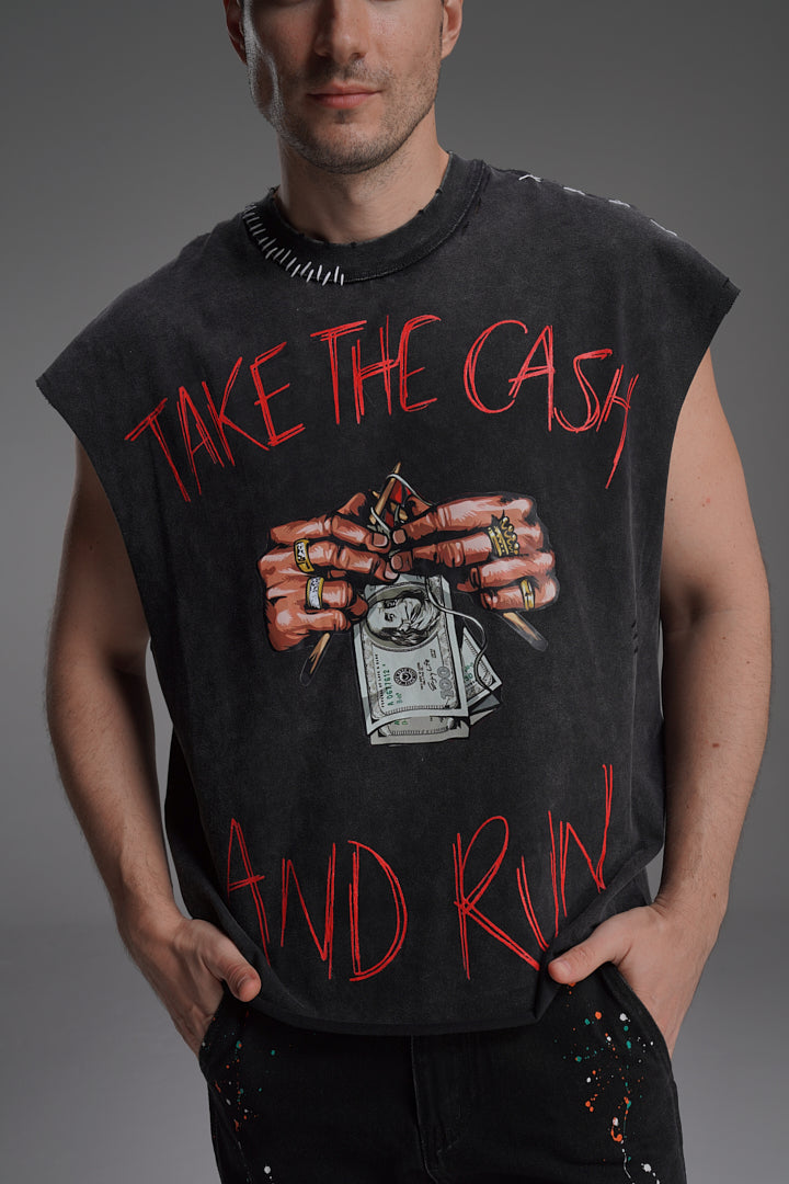 ‘TAKE THE CASH AND RUN’ VALKYRE SLEEVELESS TOP
