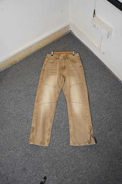 BROWN FLARED ZIP VALKYRE JEANS