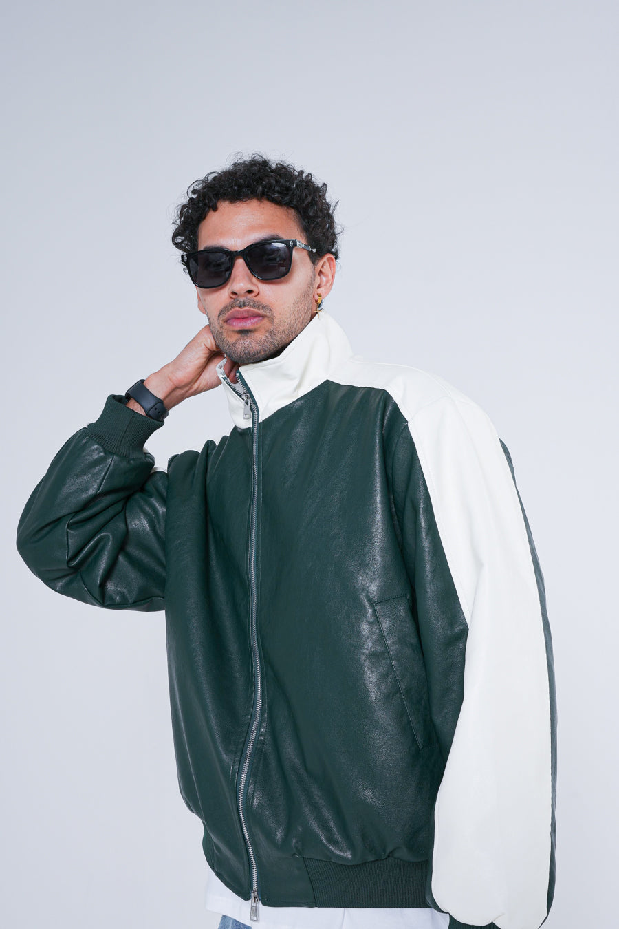 GREEN/WHITE UNIVERSITY ZIPPER JACKET