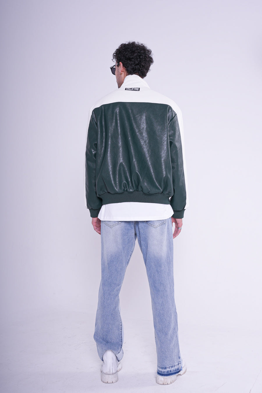 GREEN/WHITE UNIVERSITY ZIPPER JACKET