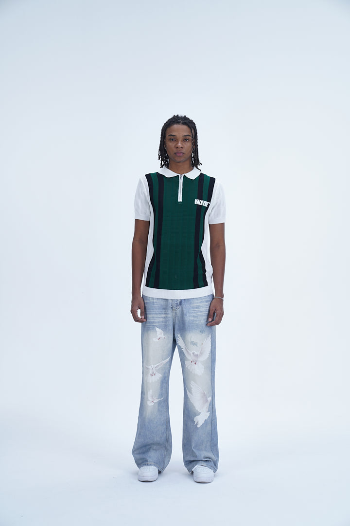 'MODERN UNIFORM WHITE GREEN STRIPED POLO' VALKYRE 3.0