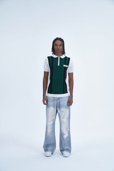 'MODERN UNIFORM WHITE GREEN STRIPED POLO' VALKYRE 3.0