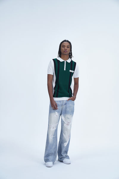 'MODERN UNIFORM WHITE GREEN STRIPED POLO' VALKYRE 3.0