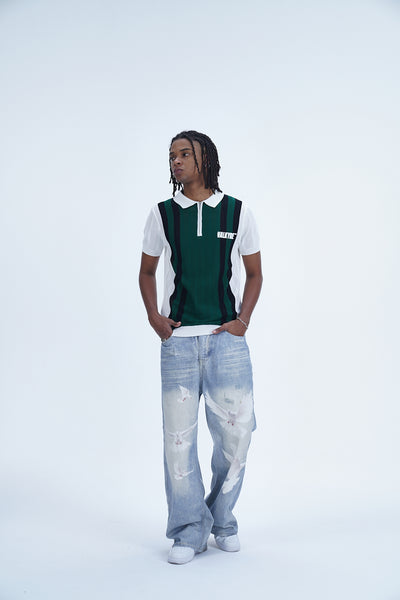 'MODERN UNIFORM WHITE GREEN STRIPED POLO' VALKYRE 3.0