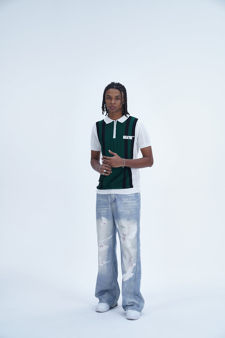 'MODERN UNIFORM WHITE GREEN STRIPED POLO' VALKYRE 3.0