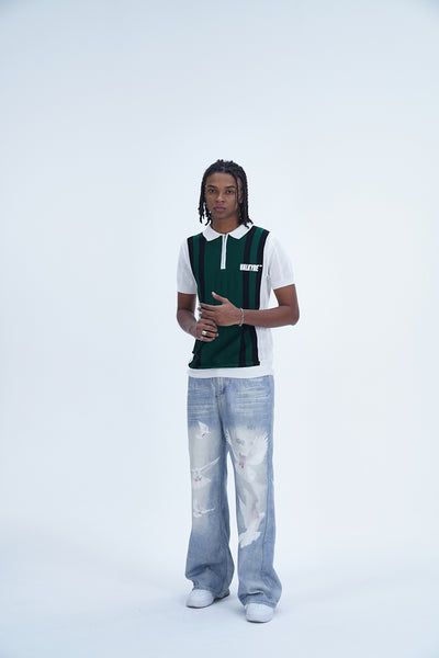 'MODERN UNIFORM WHITE GREEN STRIPED POLO' VALKYRE 3.0
