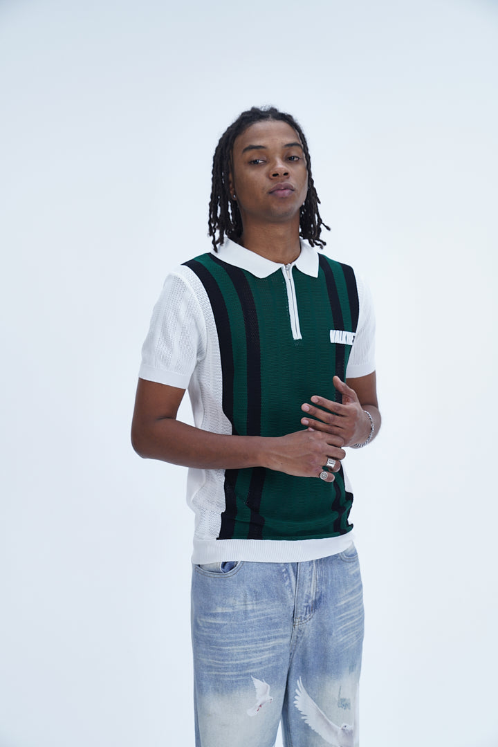'MODERN UNIFORM WHITE GREEN STRIPED POLO' VALKYRE 3.0