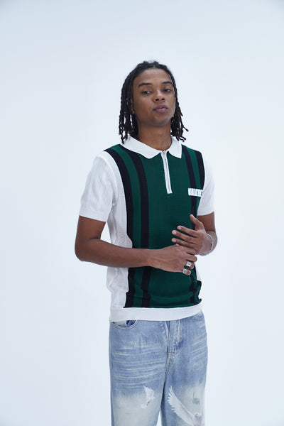'MODERN UNIFORM WHITE GREEN STRIPED POLO' VALKYRE 3.0