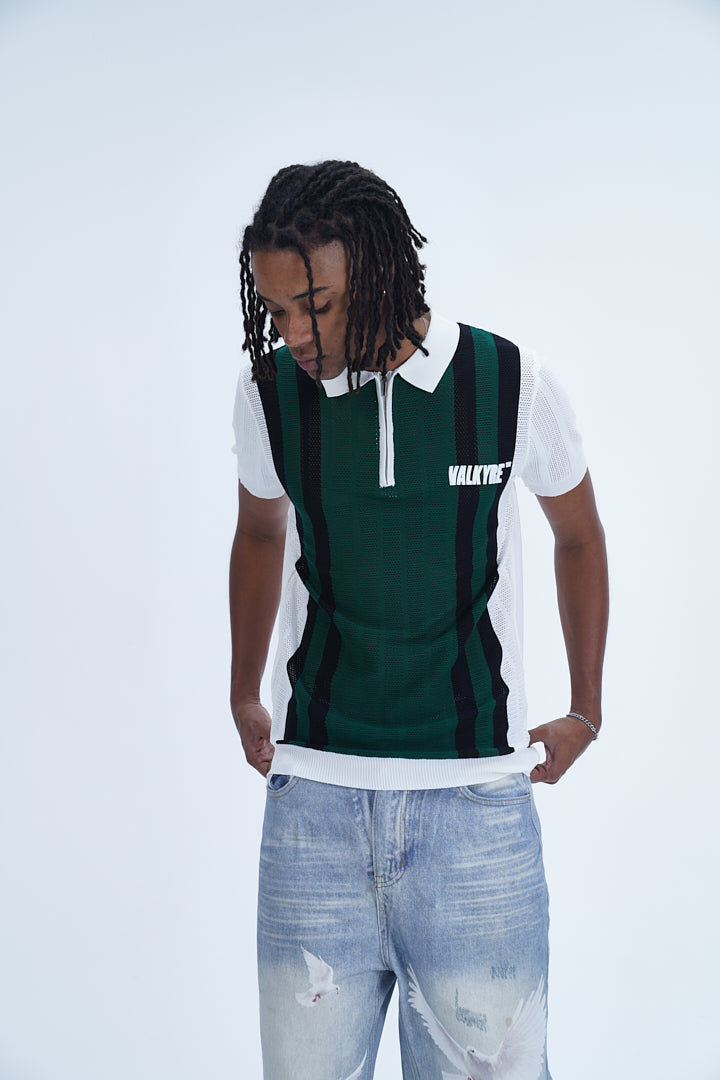 'MODERN UNIFORM WHITE GREEN STRIPED POLO' VALKYRE 3.0