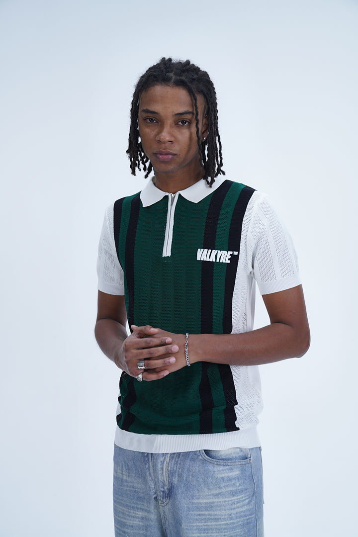 'MODERN UNIFORM WHITE GREEN STRIPED POLO' VALKYRE 3.0