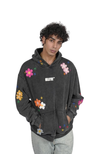 BLOOM HAVEN STITCHED CHARCOAL WASH HOODIE