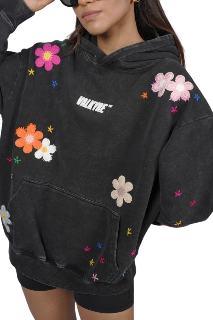 BLOOM HAVEN STITCHED CHARCOAL WASH HOODIE