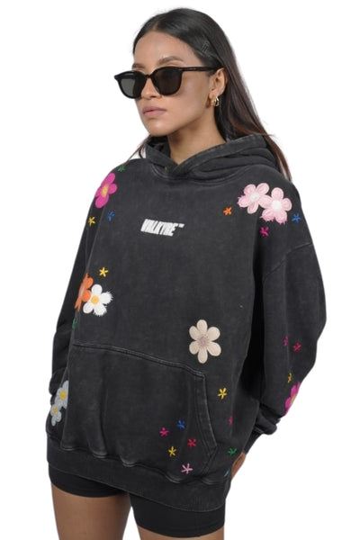 BLOOM HAVEN STITCHED CHARCOAL WASH HOODIE