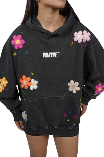 BLOOM HAVEN STITCHED CHARCOAL WASH HOODIE