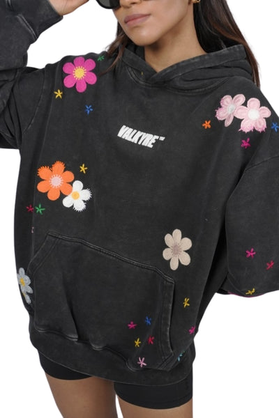 BLOOM HAVEN STITCHED CHARCOAL WASH HOODIE