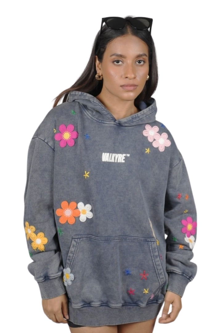 BLOOM HAVEN STITCHED STONE WASH HOODIE