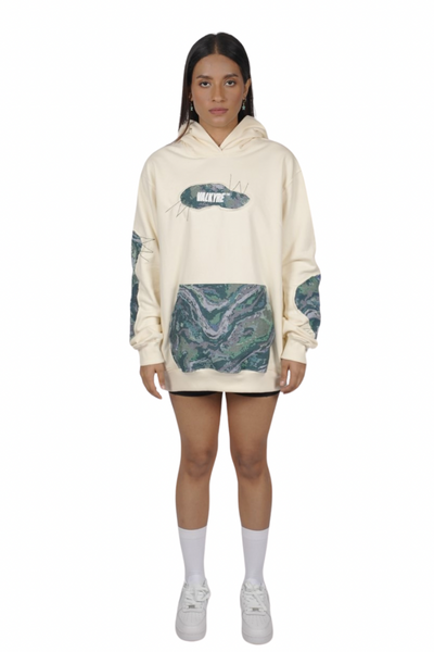 'MARBLE HUES' TAPESTRY ANTIQUE WHITE VALKYRE HOODIE