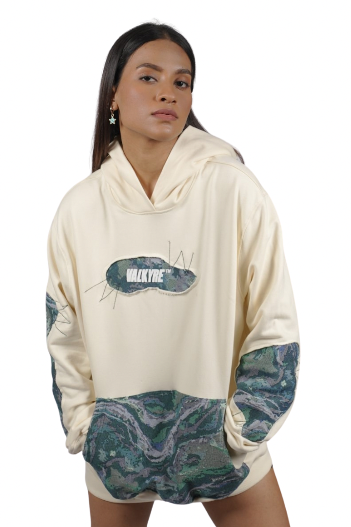 'MARBLE HUES' TAPESTRY ANTIQUE WHITE VALKYRE HOODIE