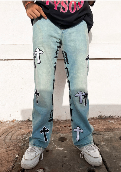 CASH ONLY - EMBROIDERY CROSS VALKYRE JEANS